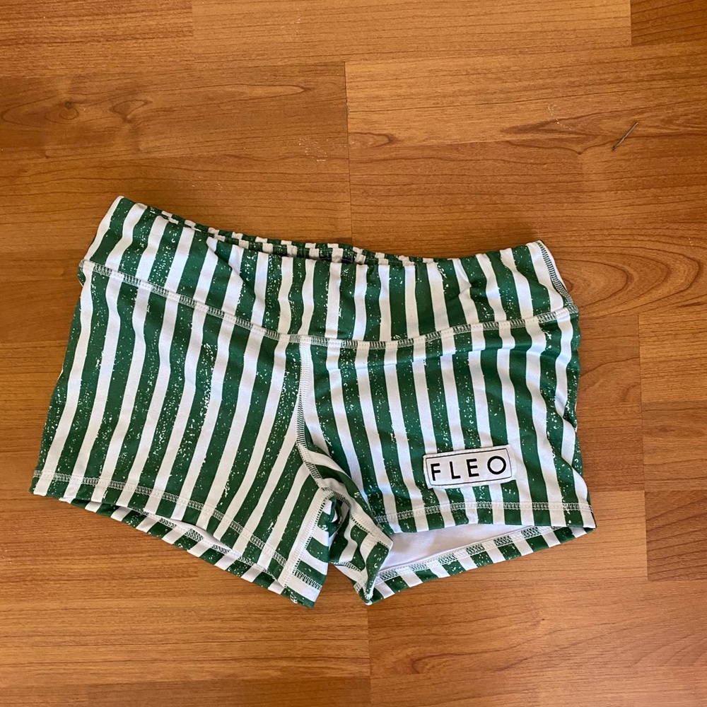 Women’s FLEO green and white striped shorts